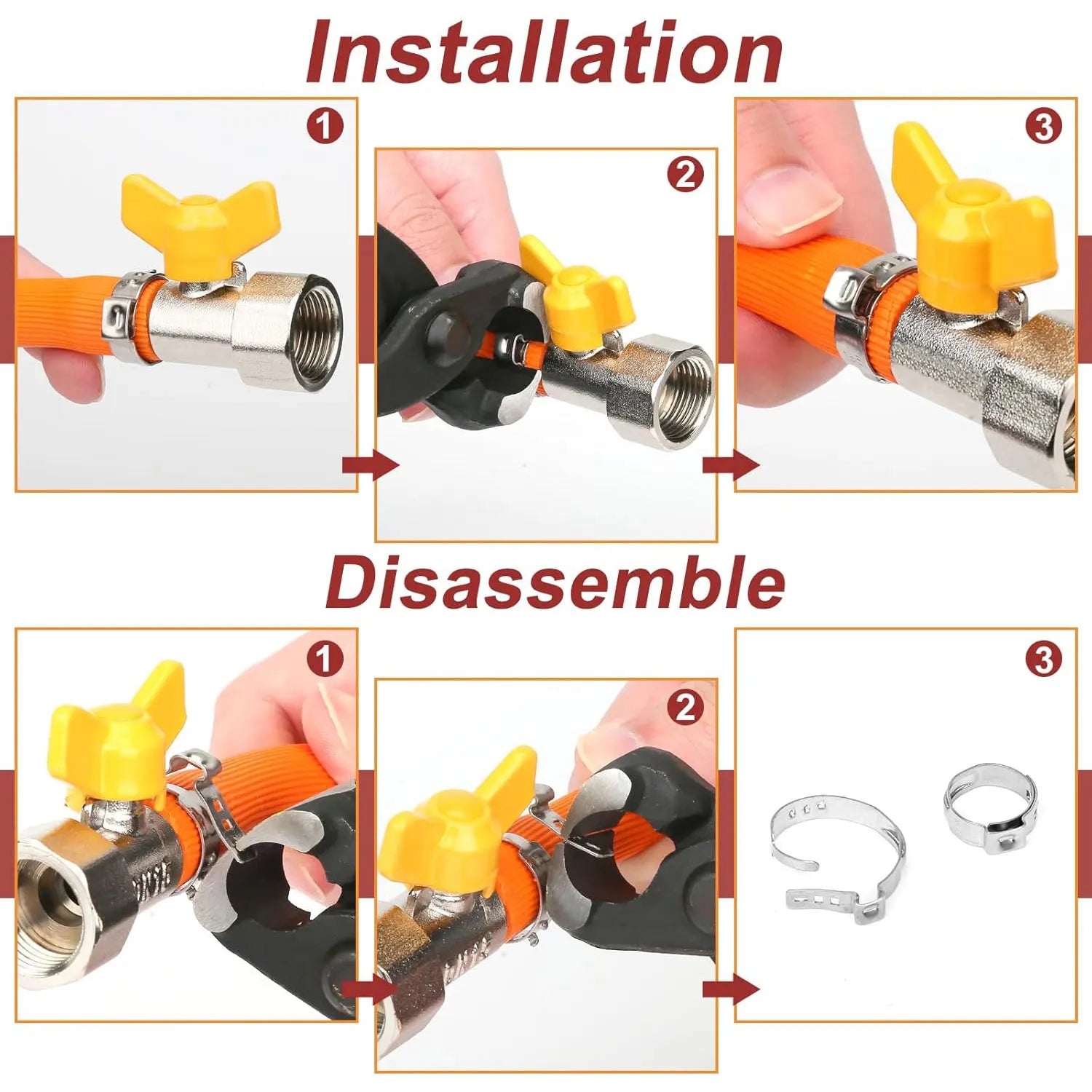 180pcs Single Ear Hose Clamps 12 Sizes 5.3-33.1mm 304 Stainless Steel Crimp Cinch Rings Tools Kit Fitting Pipe Hoses Car Use