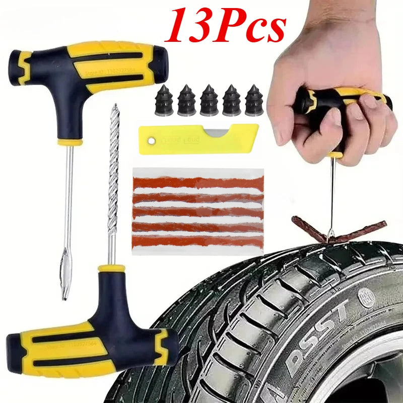 Car Tire Repair Tool Tire Repair Kit Studding Tool Set Auto Bike Tubeless Tire Tyre Puncture Plug Garage Tools with Rubber Strip