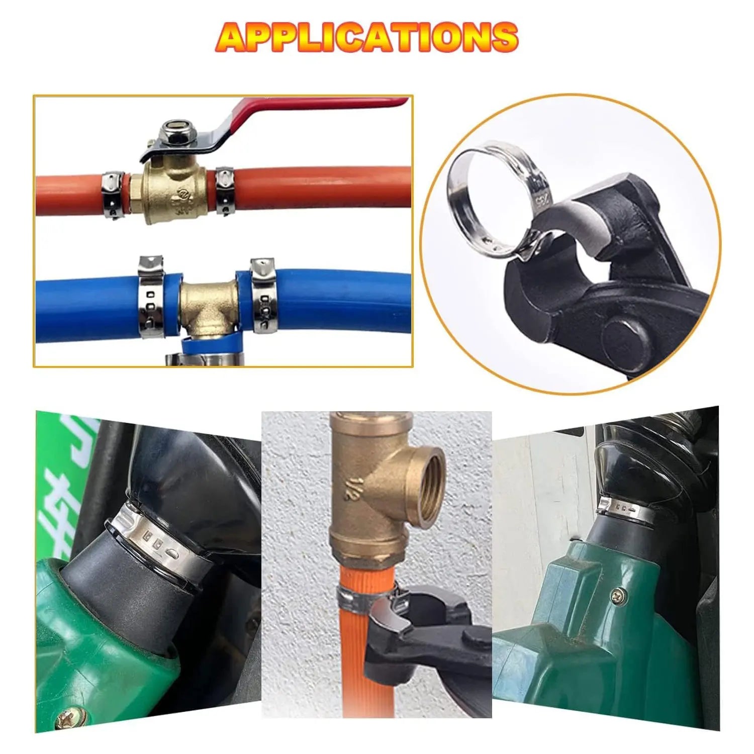 180pcs Single Ear Hose Clamps 12 Sizes 5.3-33.1mm 304 Stainless Steel Crimp Cinch Rings Tools Kit Fitting Pipe Hoses Car Use